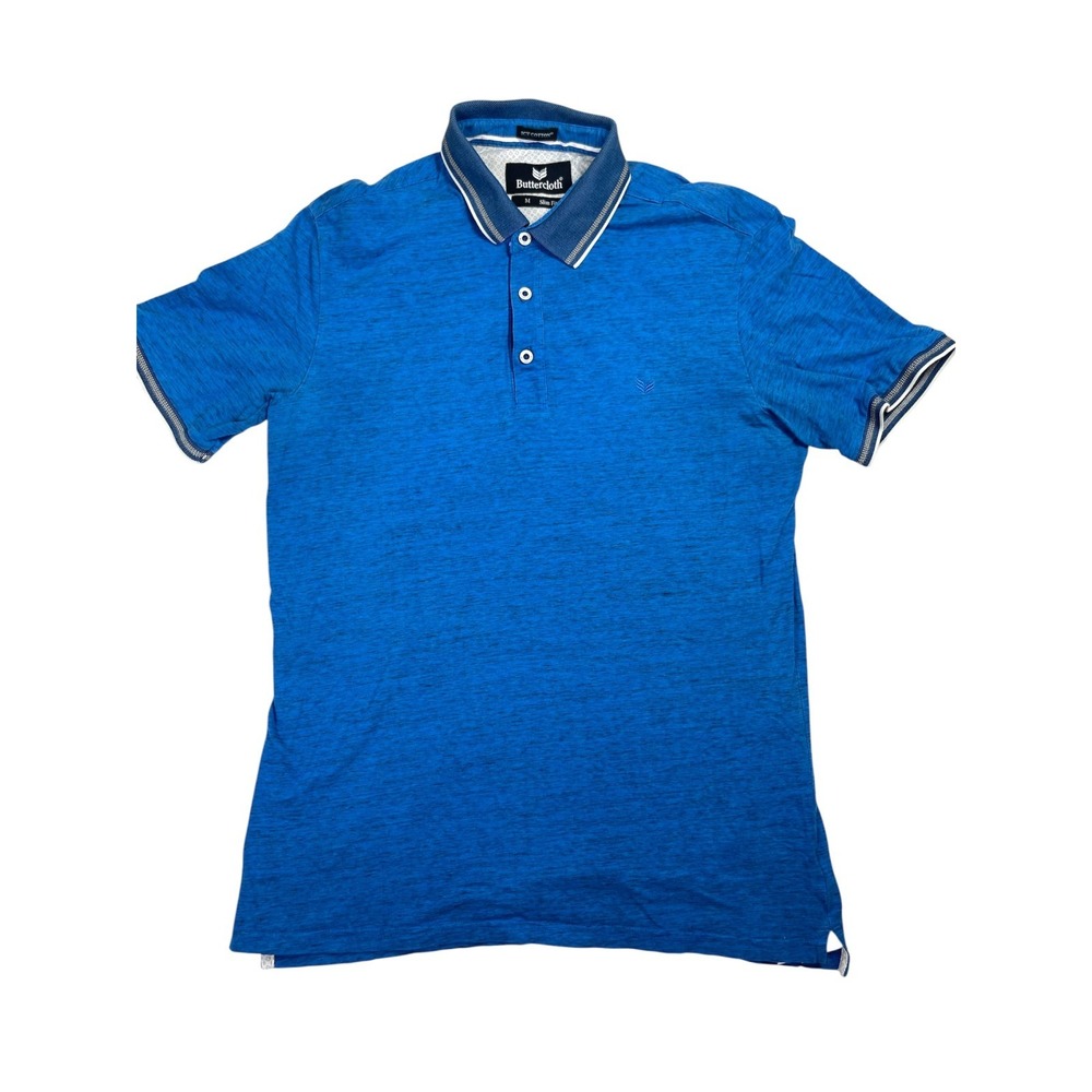 Buttercloth Icy Cotton Men's Medium Blue Melange Slim Fit Polo Shirt